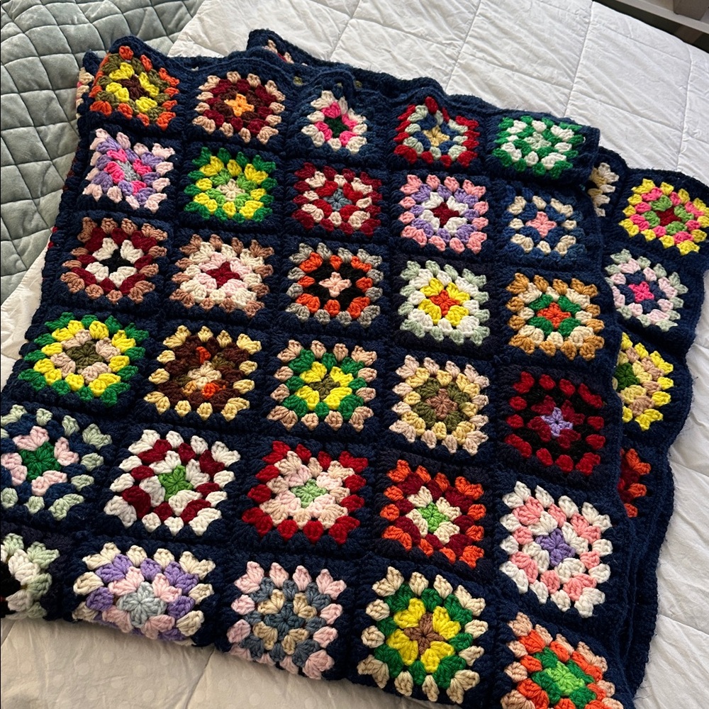 Handmade Crochet Granny Square Quilt 50" x 60"